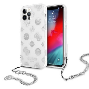 Guess iPhone 12 / 12 Pro Case Cover Hülle Peony Chain Weiß Silber