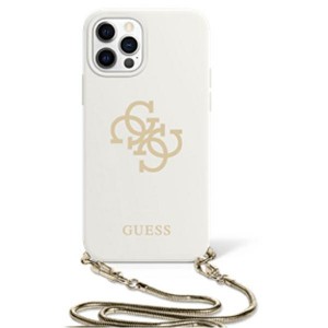 Guess iPhone 12 / 12 Pro Case Cover Silicone White 4G Gold Chain