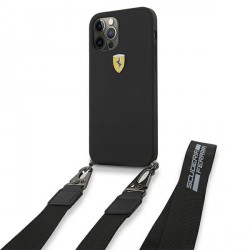 Ferrari iPhone 12 / 12 Pro Hülle Silikon Schwarz Schultergurt