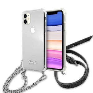 Guess iPhone 11 Case Cover Transparent Silver Chain Belt