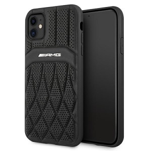 AMG iPhone 11 Case Cover Real Leather Curved Black
