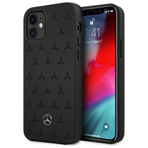 Mercedes iPhone 11 Case Cover Stars Pattern Real Leather Black