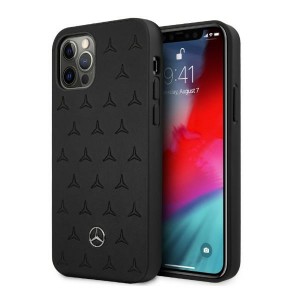 Mercedes iPhone 12 Pro Max Case Cover Stars Pattern Real Leather Black
