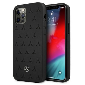 Mercedes iPhone 12 / 12 Pro Case Cover Stars Pattern Real Leather Black