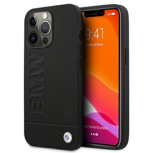 BMW iPhone 13 Pro Case Cover Hot Stamp Genuine Leather Black