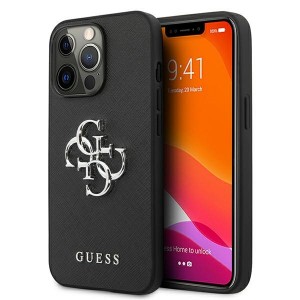 Guess iPhone 13 Pro Max Hülle Case Cover Saffiano 4G Metal Logo Schwarz