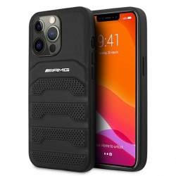 AMG iPhone 13 Pro Case Cover Leather Debossed Lines Black
