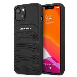 AMG iPhone 13 mini Case Cover Real Leather black Debossed Lines