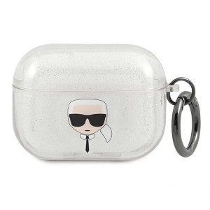 Karl Lagerfeld AirPods Pro Hülle Case Cover Silber Glitter Karl`s Head