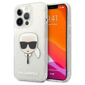 Karl Lagerfeld iPhone 13 Pro Case Cover Glitter Karl`s Head Silver
