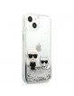 Karl Lagerfeld iPhone 13 Hülle Case Cover Liquid Glitter Karl & Choupette Silber