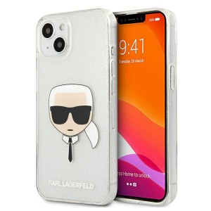 Karl Lagerfeld iPhone 13 Hülle Case Cover Glitter Karl`s Head Silber