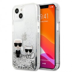Karl Lagerfeld iPhone 13 mini Hülle Case Cover Liquid Glitter Karl & Choupette Silber