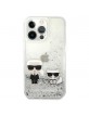 Karl Lagerfeld iPhone 13 Pro Max Hülle Case Cover Liquid Glitter Karl & Choupette Silber
