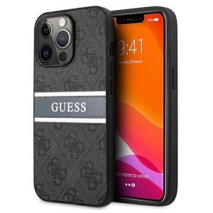 Guess iPhone 13 Pro Max Hülle Case Cover 4G Stripe Grau / Silber