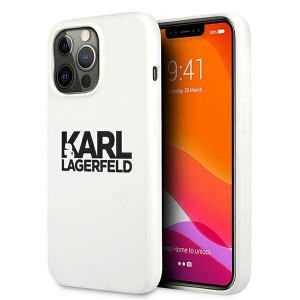 Karl Lagerfeld iPhone 13 Pro Max Hülle Case Cover Silikon Weiß Stack Logo