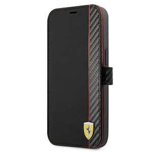 Ferrari iPhone 13 Pro Handytasche Carbon Stripe Book Case Cover Schwarz