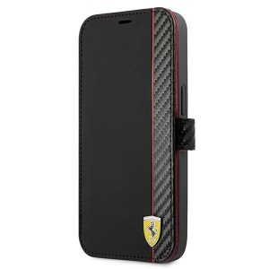 Ferrari iPhone 13 Handytasche Carbon Stripe Book Case Cover Schwarz