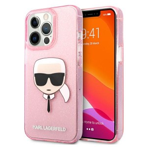 Karl Lagerfeld iPhone 13 Pro Case Cover Glitter Karl`s Head Pink