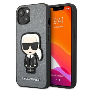 Karl Lagerfeld iPhone 13 mini Hülle Case Saffiano Karl`s Patch Silber