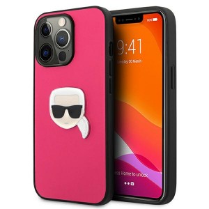 Karl Lagerfeld iPhone 13 Pro Max Cover Case Ikonik Karl`s Head Metal Pink