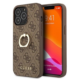 Guess iPhone 13 Pro Hülle Case Cover 4G Braun Ring stand