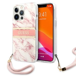 Guess iPhone 13 Pro Hülle Case Cover Pink Marble Strap