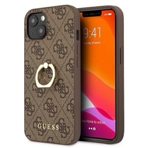 Guess iPhone 13 Case Cover 4G Brown Ring Stand
