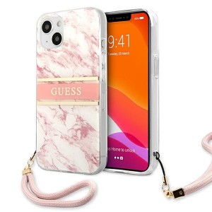Guess iPhone 13 mini Hülle Case Cover Pink Marble Strap