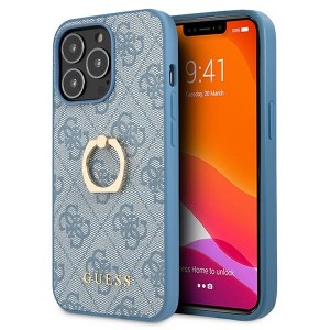 Guess iPhone 13 Pro Max Hülle Case Cover 4G Ring stand Blau