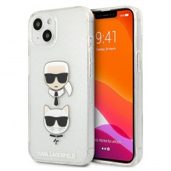 Karl Lagerfeld iPhone 13 Hülle Case Cover Glitter Karl`s & Choupette Silber