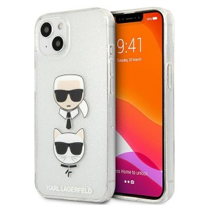 Karl Lagerfeld iPhone 13 mini Hülle Case Cover Glitter Karl`s & Choupette Silber