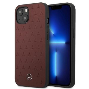 Mercedes iPhone 13 mini Case Cover Stars Pattern Red Real Leather