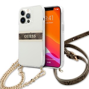 Guess iPhone 13 Pro Case Cover 4G Brown Strap Gold Chain