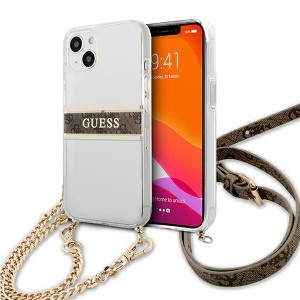 Guess iPhone 13 Case Cover 4G Brown Strap Gold Chain
