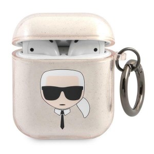 Karl Lagerfeld AirPods 1 / 2 Case Cover Glitter Karl`s Head Gold