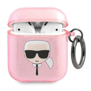 Karl Lagerfeld AirPods 1 / 2 Case Cover Glitter Karl`s Head Pink