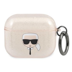 Karl Lagerfeld AirPods 3 Hülle Case Cover Glitter Karl`s Head Gold