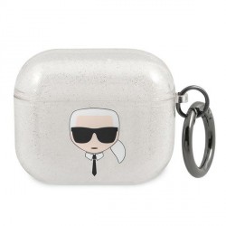 Karl Lagerfeld AirPods 3 Hülle Case Cover Glitter Karl`s Head Silber