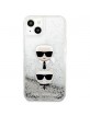 Karl Lagerfeld iPhone 13 mini Hülle Case Liquid Glitter Karl & Choupette Head Silber