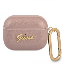 Guess AirPods Pro Case Cover Saffiano Script Metal Pink 