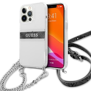 Guess iPhone 13 Pro Hülle Case 4G Grau Strap Silberkette
