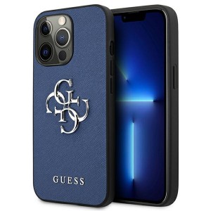 Guess iPhone 13 Pro Case Cover Saffiano 4G Metal Logo Blue