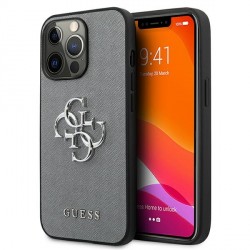 Guess iPhone 13 Pro Hülle Case Cover Saffiano 4G Metal Logo Grau