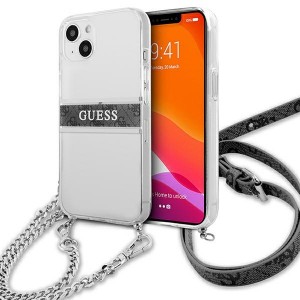 Guess iPhone 13 Hülle Case 4G Grau Strap Silberkette