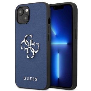 Guess iPhone 13 Hülle Case Cover Saffiano 4G Metal Logo Blau