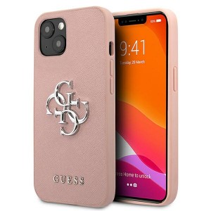 Guess iPhone 13 Hülle Case Cover Saffiano 4G Metal Logo Rosa