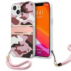 Guess iPhone 13 mini Hülle Case Cover Camo Strap Rosa