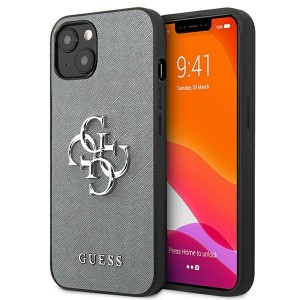 Guess iPhone 13 mini Hülle Case Cover Saffiano 4G Metal Logo Grau