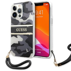 Guess iPhone 13 Pro Max Hülle Case Cover Camo Strap Schwarz